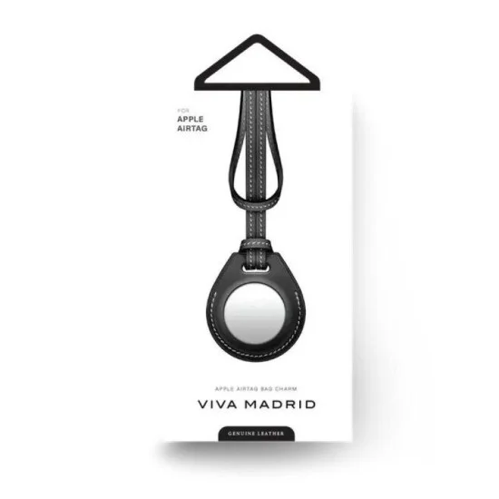 Viva Madrid Airtrax Leather Bag Charm Case For Airtag -Black